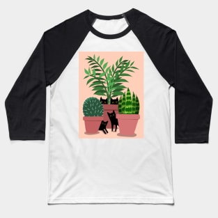 Black Cats and Potted Plants Baseball T-Shirt